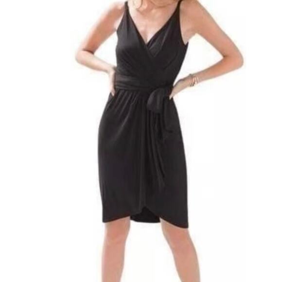 WHBM Black Wrap Mini Dress 14 NWT Slub Spaghetti Strap Asymmetrical Hem - Picture 1 of 6